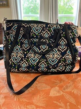 Vera Bradley Quilted Tote in Black, Blue, White & Green trapeze shoulder bag
